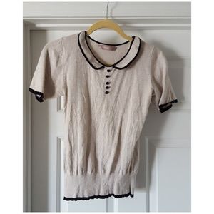 Modcloth Cream Sweater with Black Trim Collar, Med